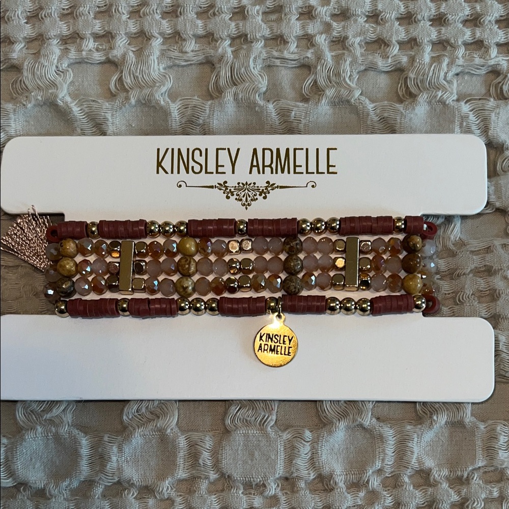 Kinsley Armelle clay colored and Gold Beaded Bracelet